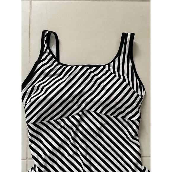 Adore Me Swim One Piece Swimsuit Striped Lace Up Back Swimwear - Picture 2 of 9